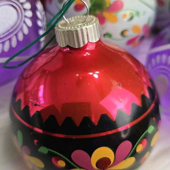 10 pc Vintage Martha Stewart Christmas Ornaments Paisley Purple Red Green - Picture 7 of 9